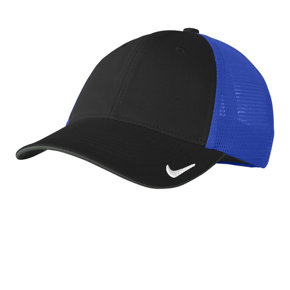 (NWT) Nike Dri Fit Mesh Curved Bill Hat Flex Fit Ball Cap Black on Blue - Picture 2 of 4